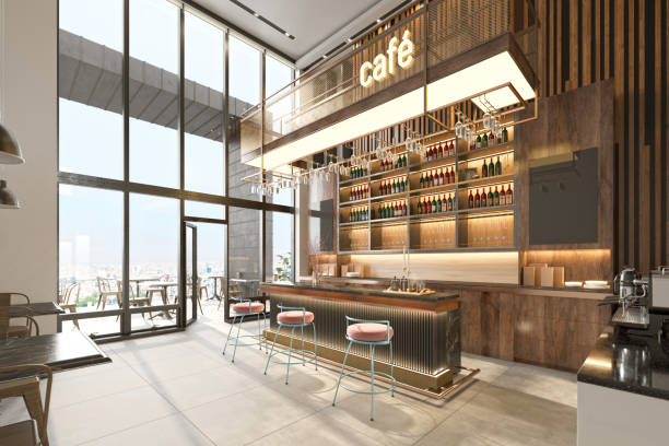 Interior of an empty luxurious café.